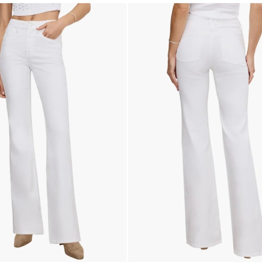Good‎ American Good Legs Flare White Jeans GCBRW14PT Stretch Flattering Size 15
